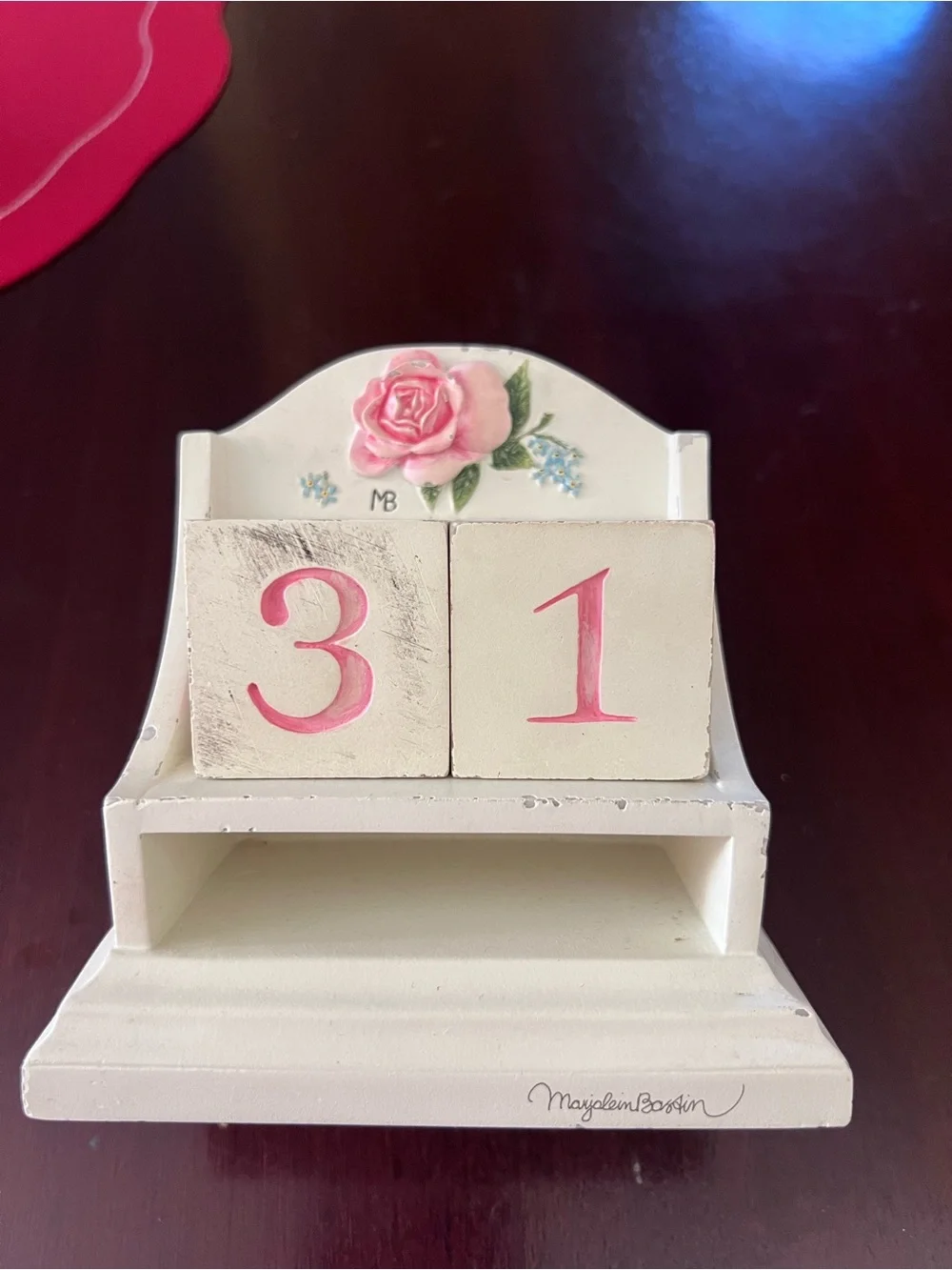 Hand-Painted Cream and Pink Floral Perpetual Calendar